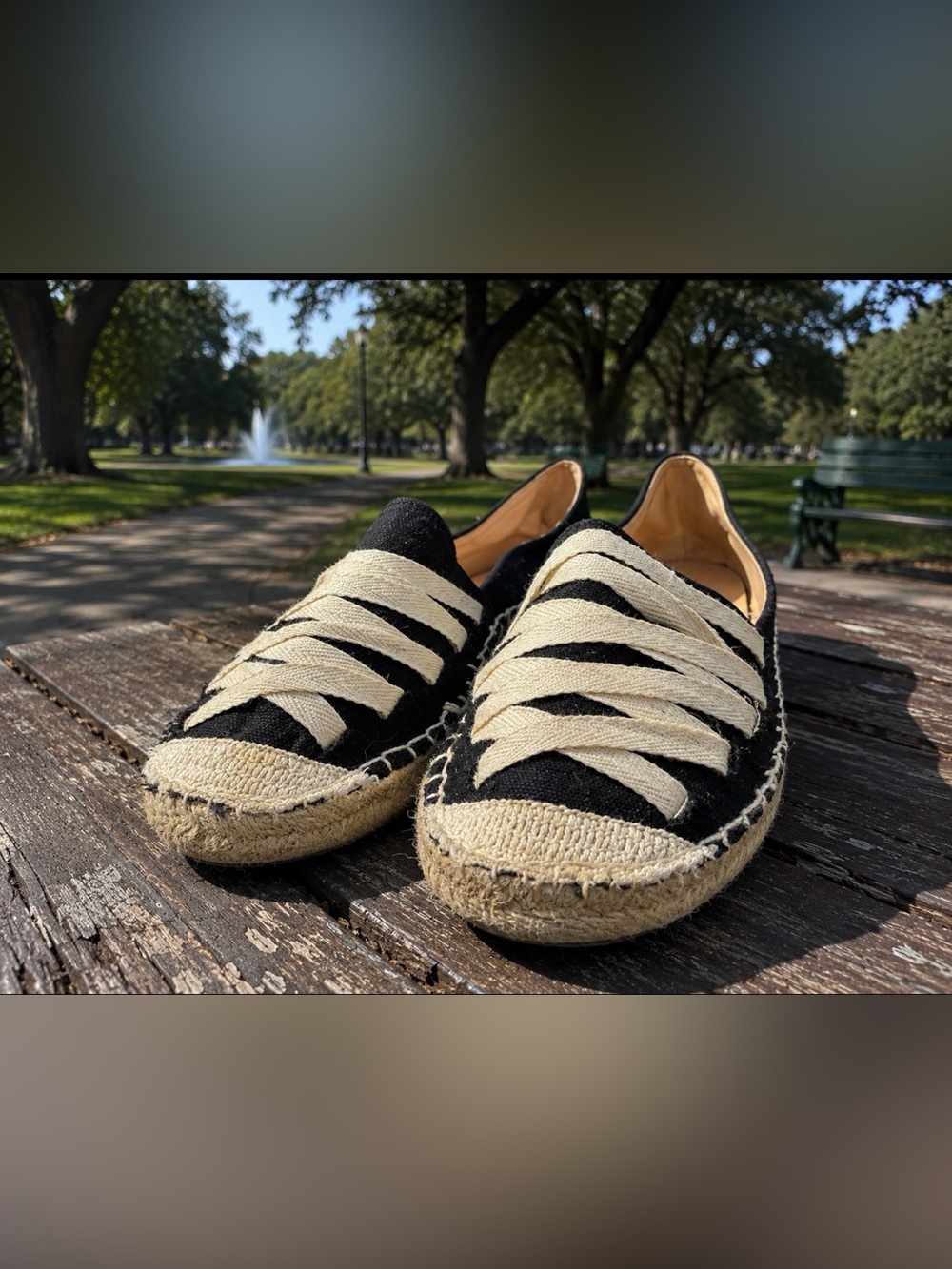 Black Canvas Espadrilles with white Laces size 8.5